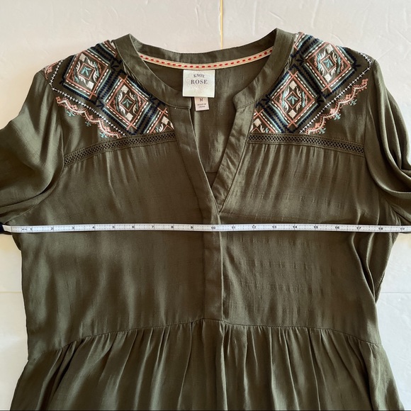 Knox Rose Olive Green Embroidered Babydoll Hi Lo Top - Picture 8 of 11